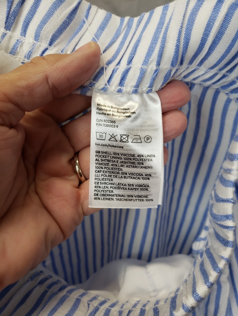 H&M Blue White Vertical Striped Linen Blend Drawstring Wide Leg Pants Size XL - Picture 6 of 7